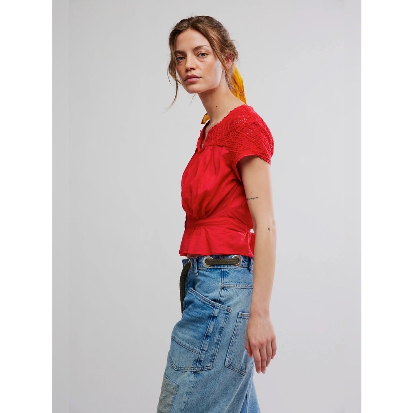 🆕 FREE PEOPLE Red Peplum Top NWT SZ LG