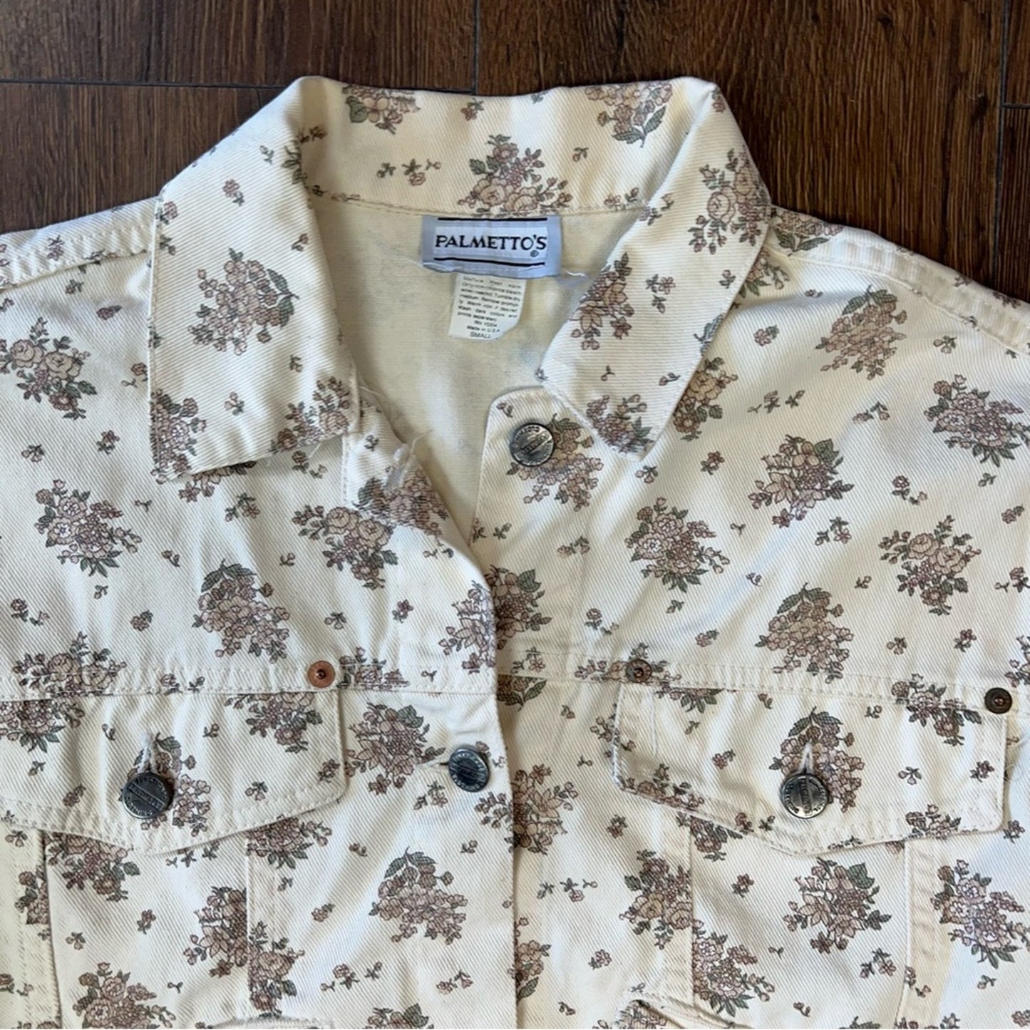Palmetto’s vintage ivory floral denim jacket SZ SM