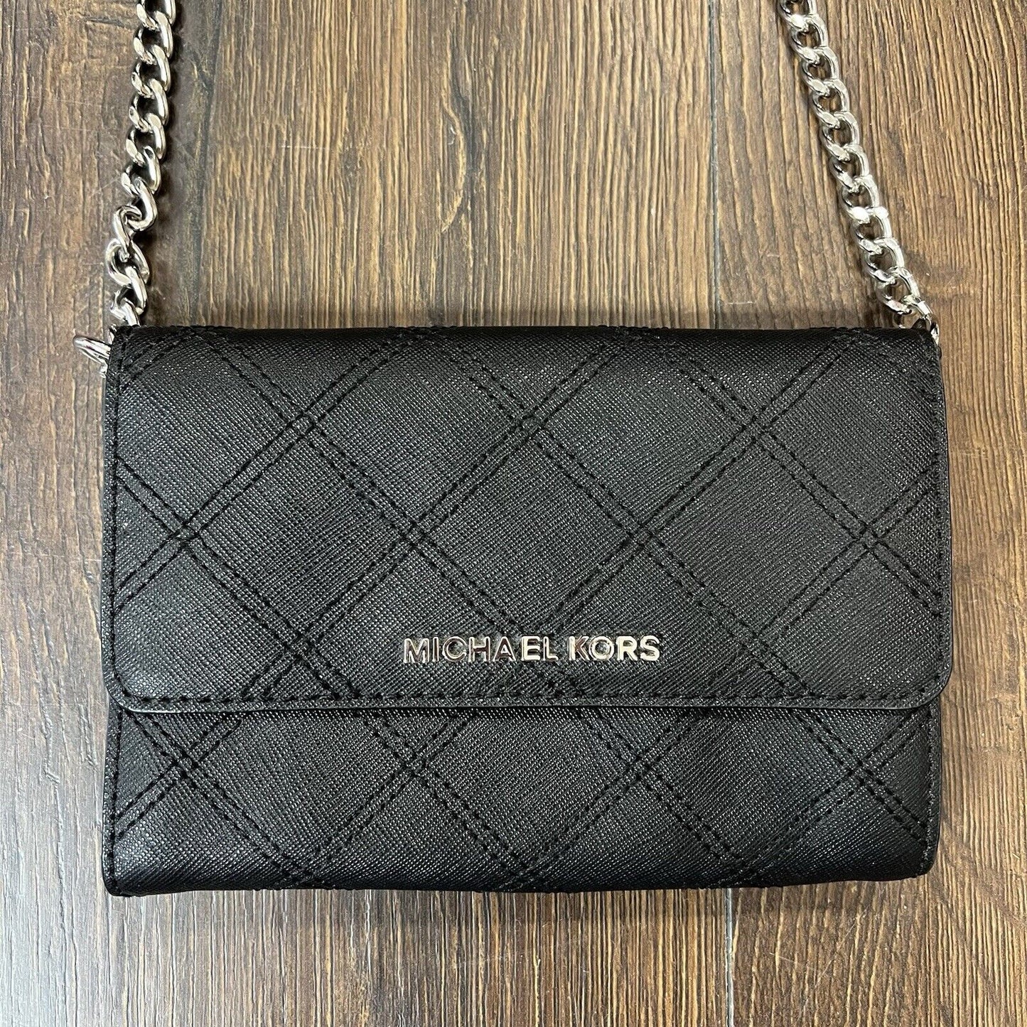 Michael Kors saffiano black Quilted crossbody clutch