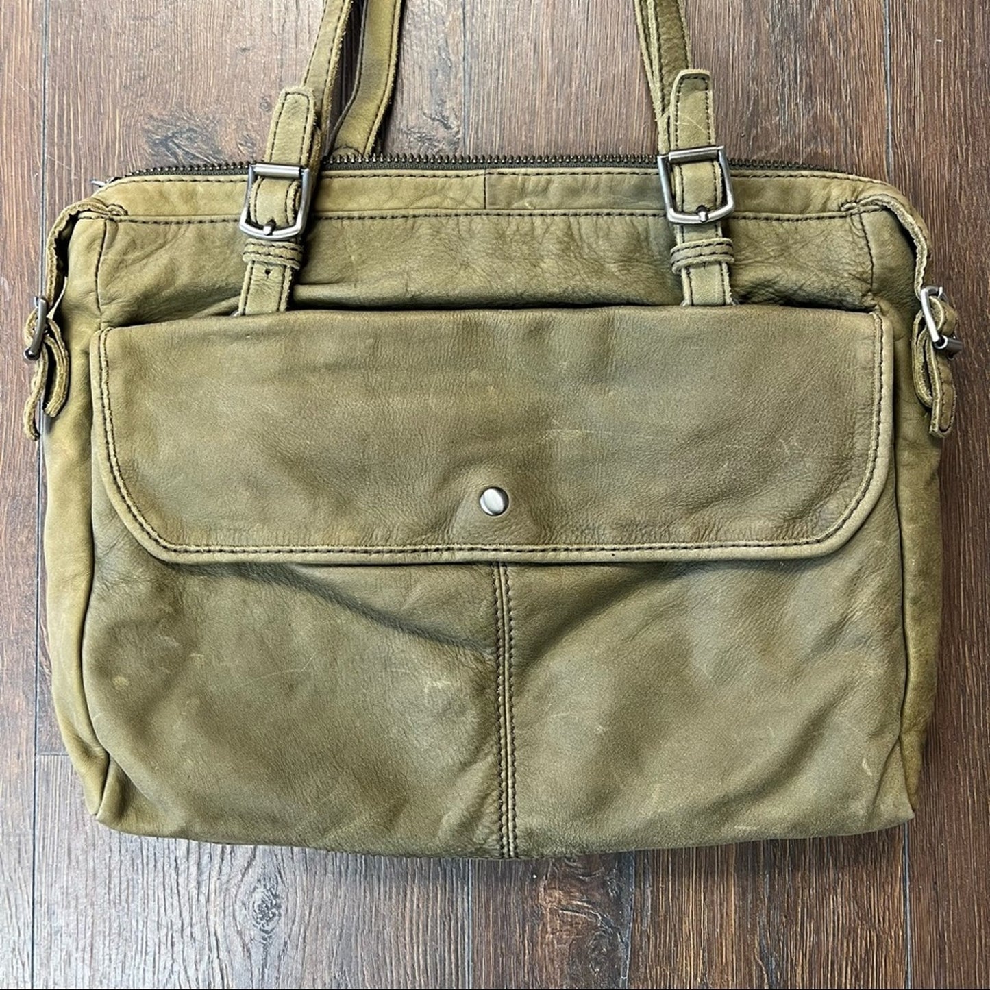 J Crew Olive Rugged Leather Laptop Bag 2011 Spring Collection