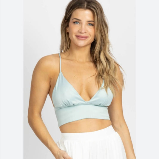 Zara ice blue satin crop top SZ LG