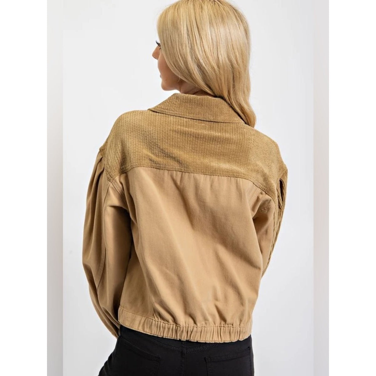 🆕 Easel Taupe Patchwork Button-Front Corduroy Jacket SZ LG
