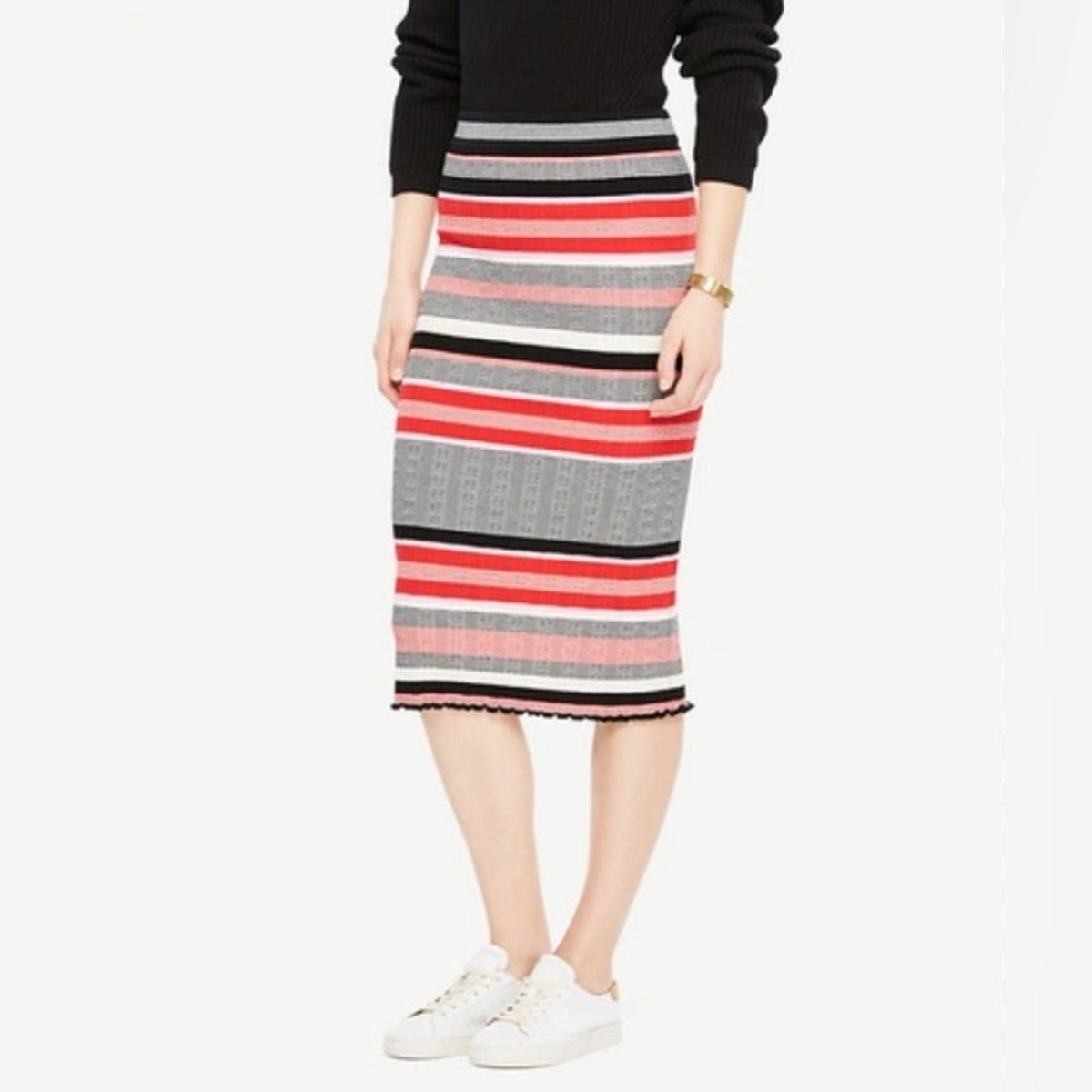 🆕 ANN TAYLOR Striped Sweater Pencil Skirt SZ LG