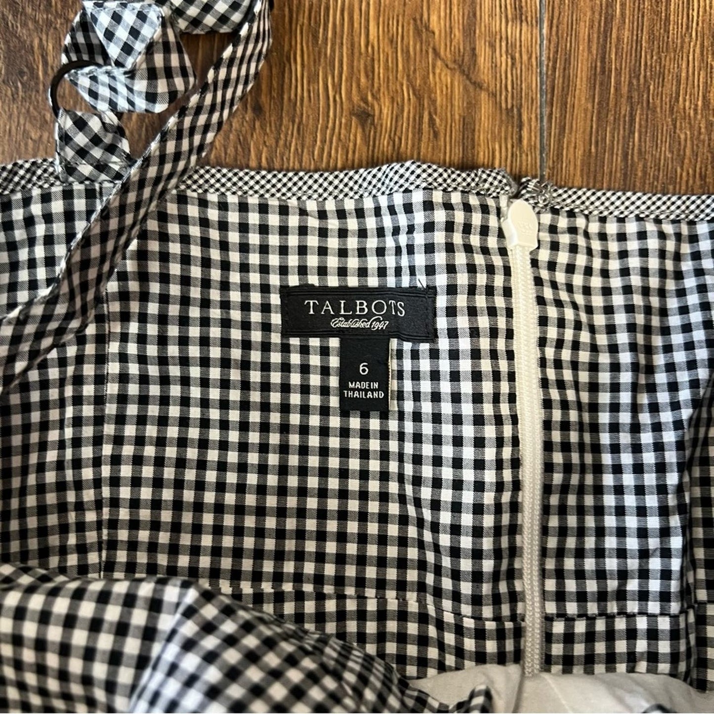 Talbots black and white gingham midi dress SZ 6