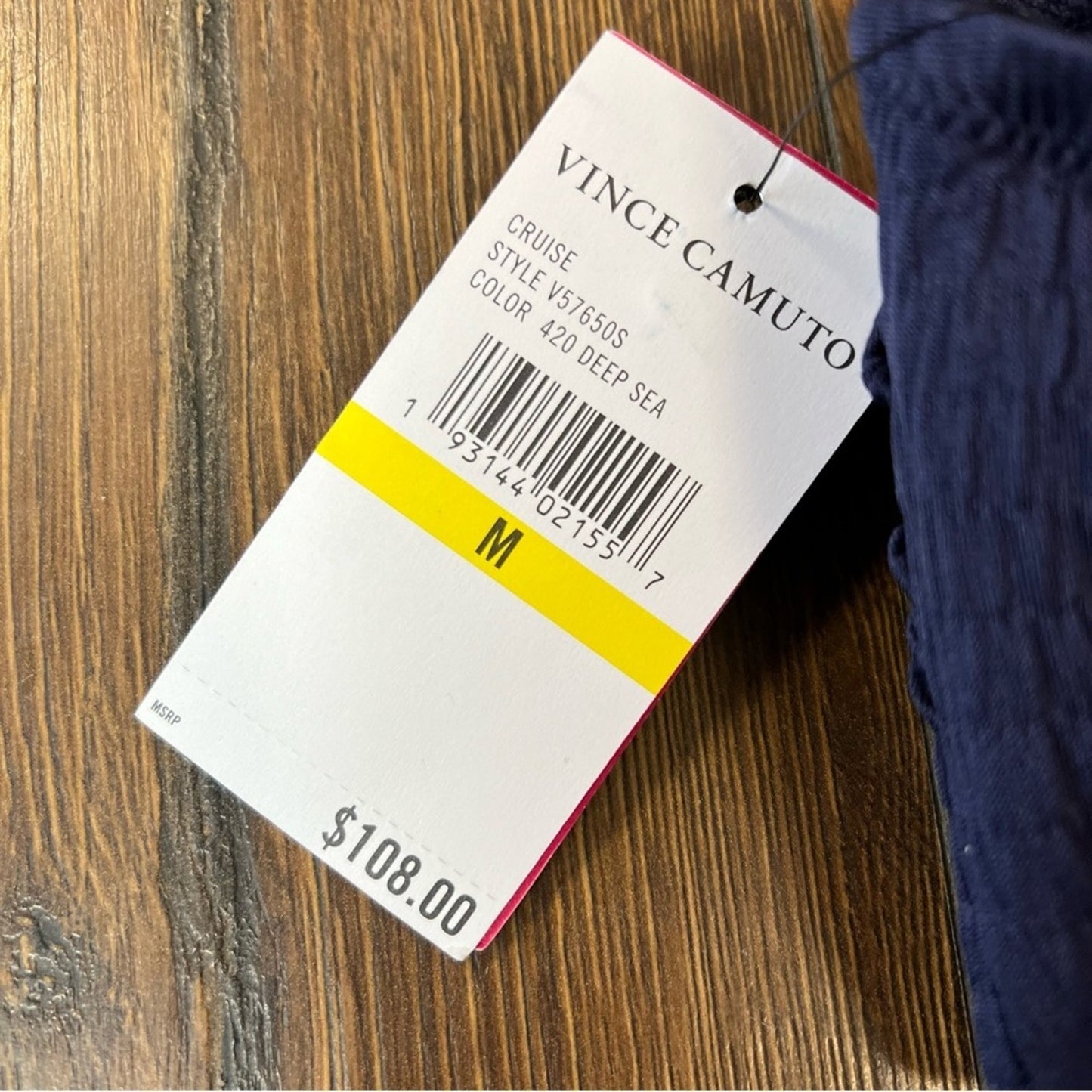 🆕 Vince Camuto Navy Smocked Bandeau Bikini SZ MED