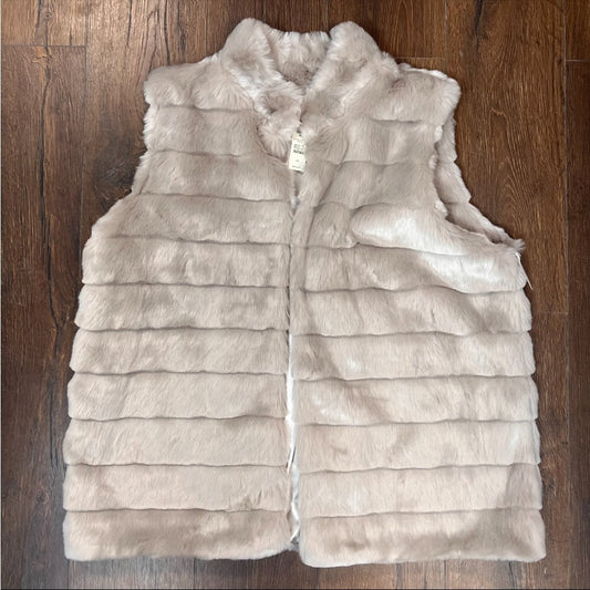 Talbots Luxurious Faux Fur Vest in‎ Soft Gray SZ 2X