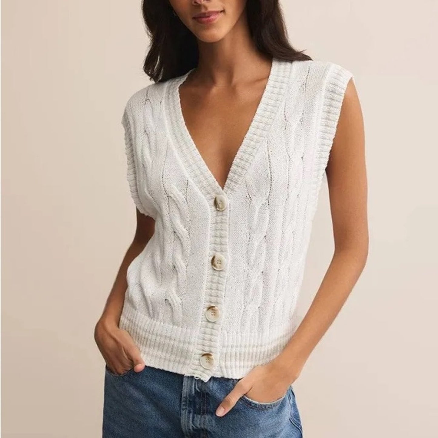 New Z Supply fairway White Cable knit Sweater vest SZ LG