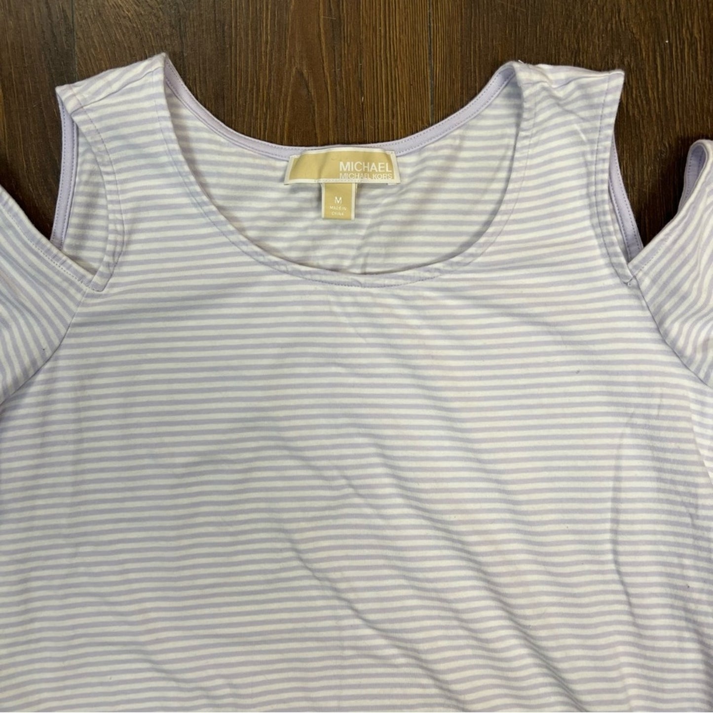 Michael Kors, purple striped cold shoulder tee SZ MED
