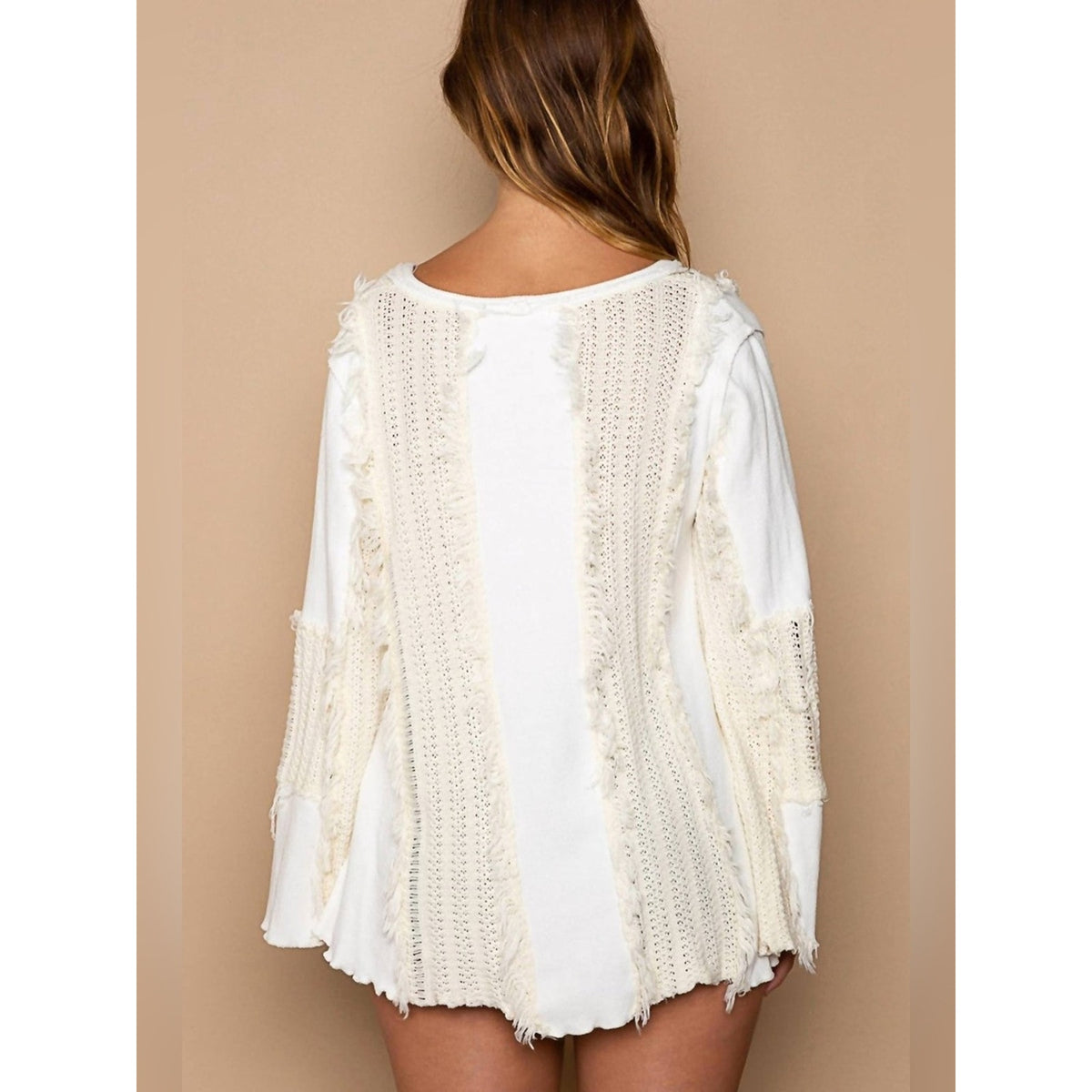 🆕 POL Flare Sleeve Contrast Panels V-neck Top SZ LG