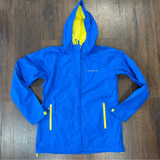 Vineyard Vines blue & yellow Stow & Go Raincoat SZ MED