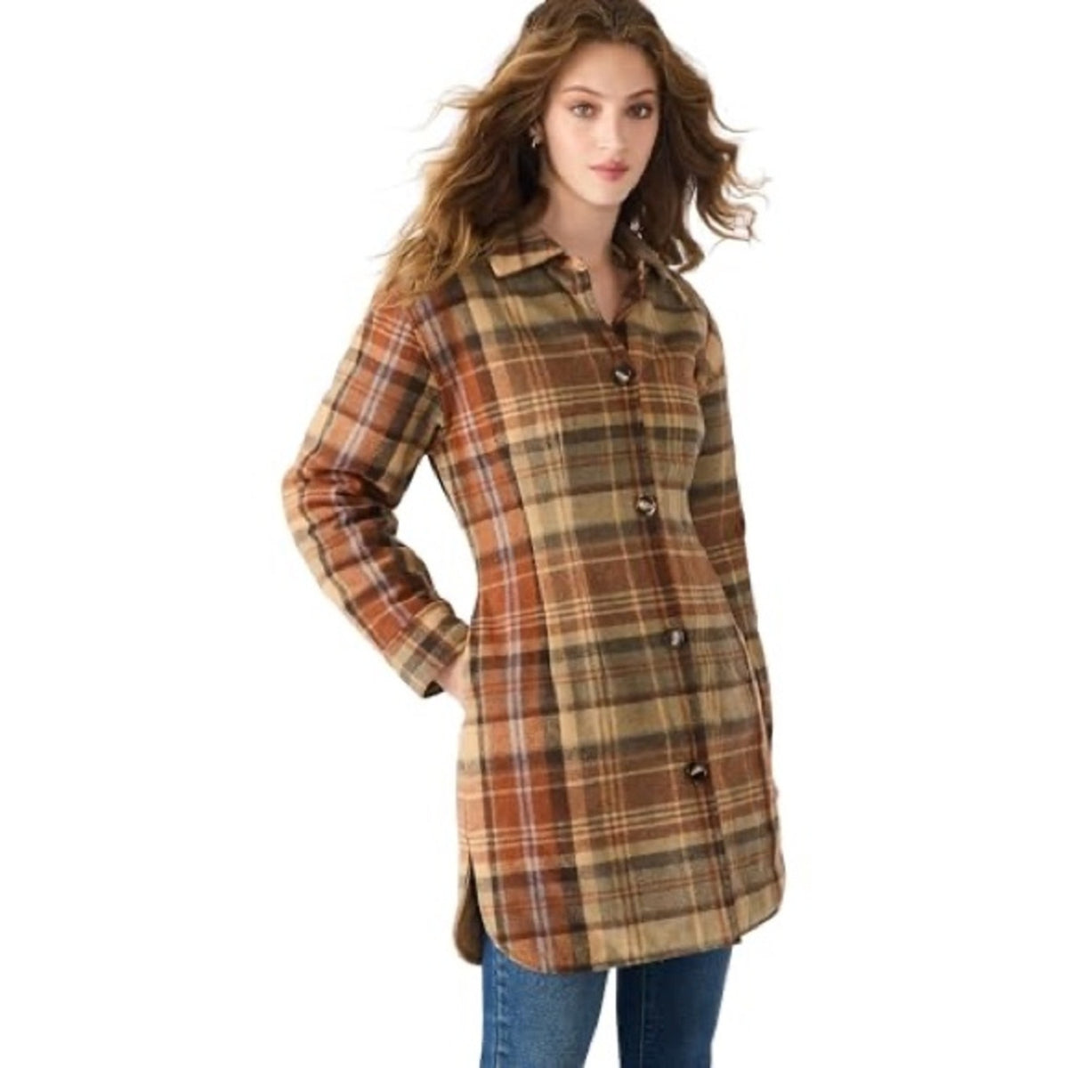 🆕 Steve Madden Olea Plaid Long Button-Up Coat SZ SM