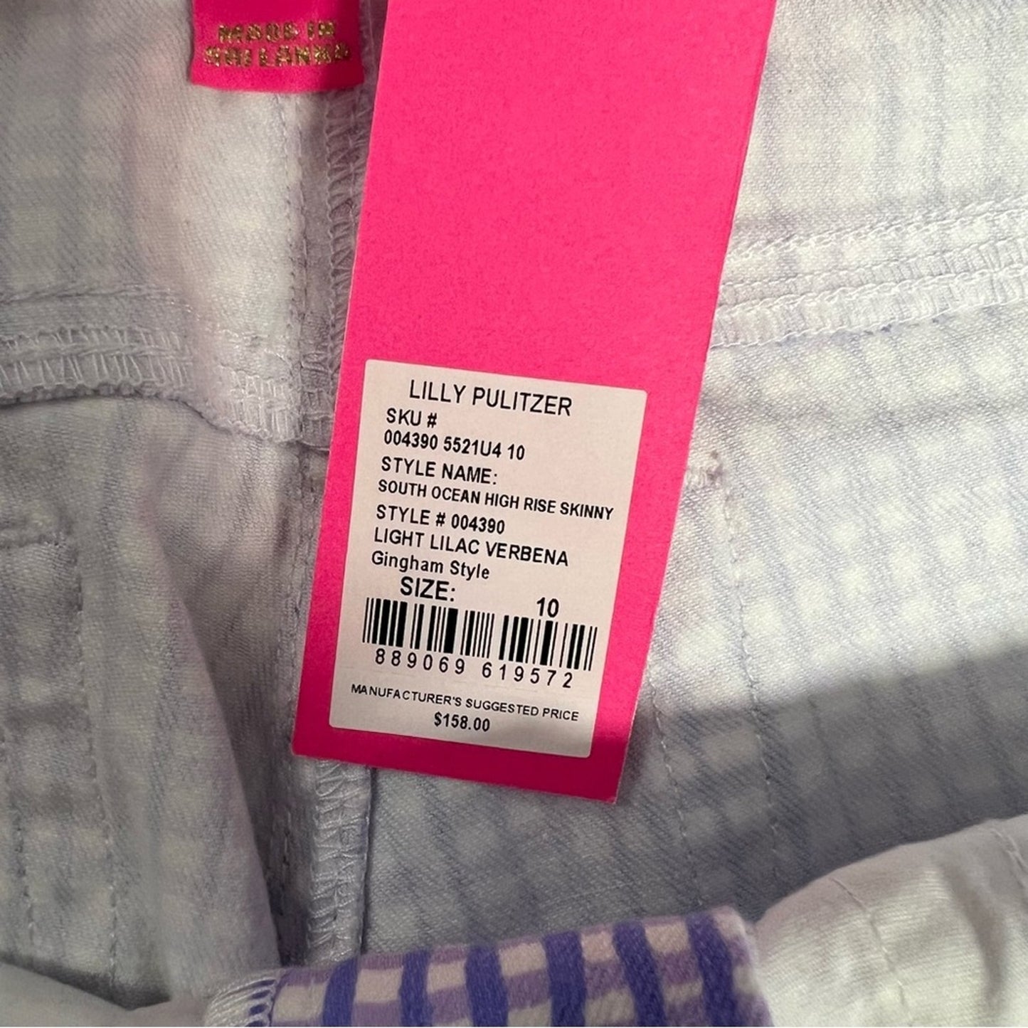 🆕 Lilly Pulitzer South Ocean High Rise Skinny Pants Lilac Verbena Gingham SZ 10