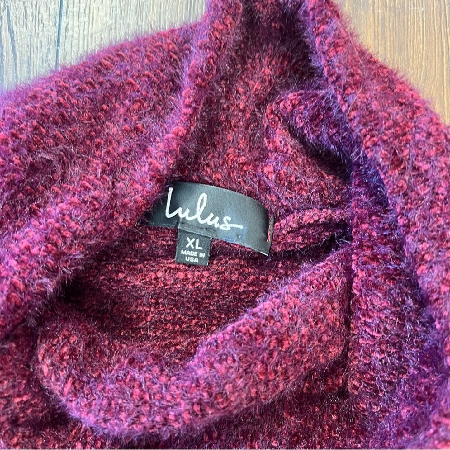 Lulu’s Avrina Wine Red Knit Turtleneck Cropped Sweater Top SZ XL