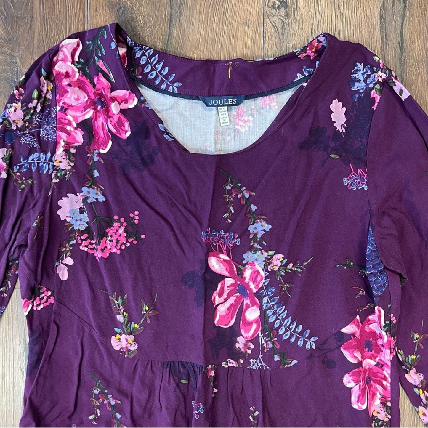Joules Purple Alison Floral Long Sleeves Midi Dress SZ 8
