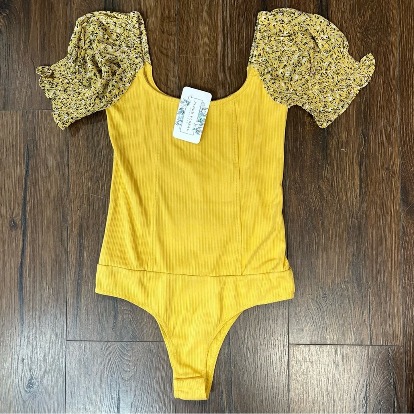 🆕 Faded Floral Promesa Every Breath Floral Puff-Sleeve Bodysuit SZ SM