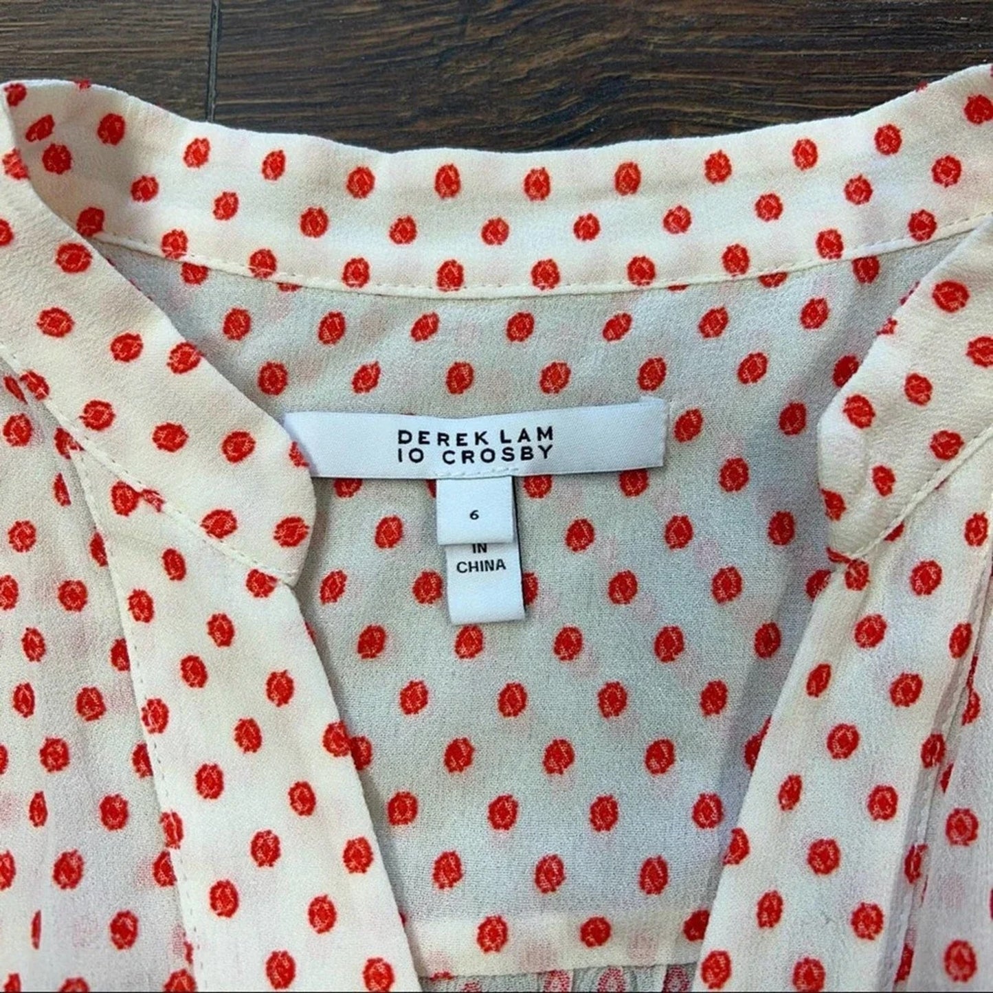 Derek Lam 10 Crosby Kaene Red & Cream Polka Dot Ruffle Blouse SZ 6