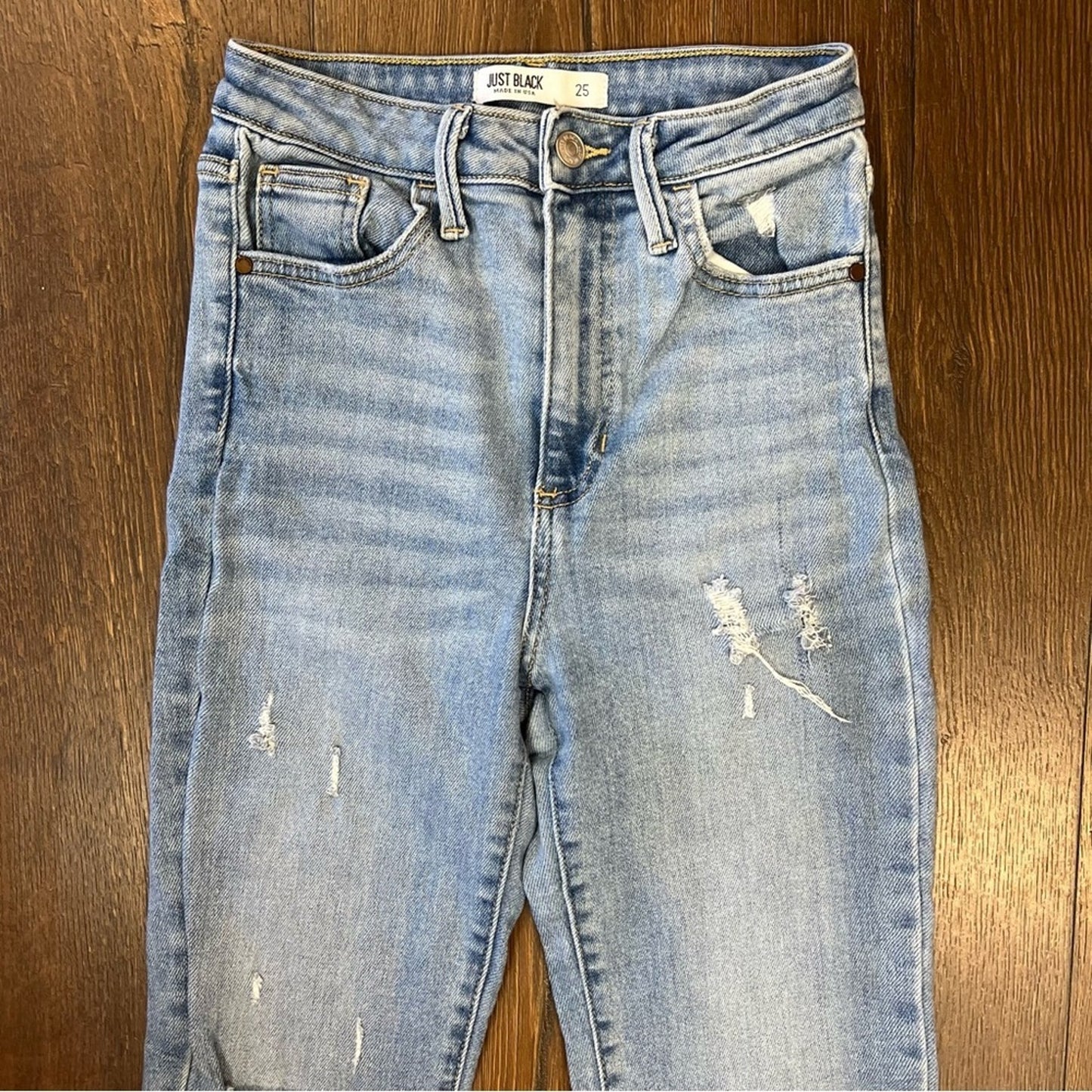 Just‎ Black Denim Distressed Slim Straight Jeans SZ 25/0