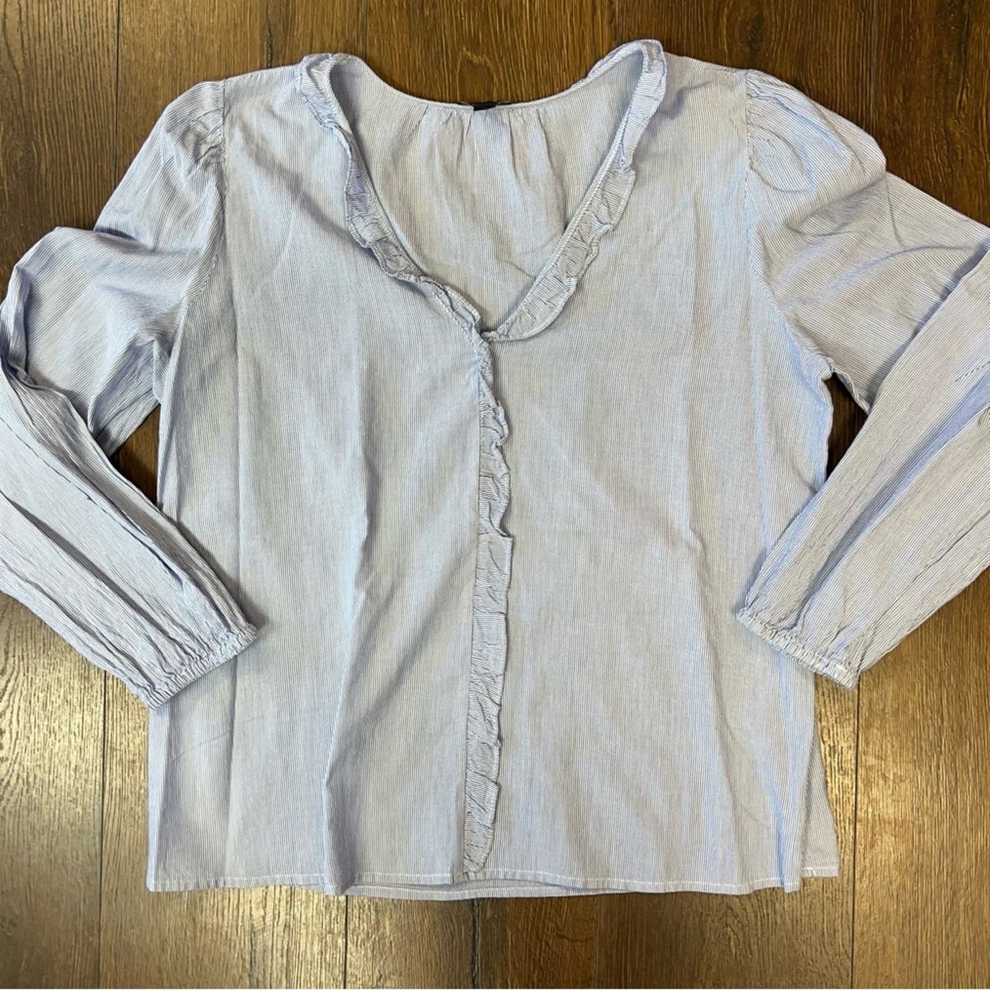 Ann Taylor Factory blue striped cotton blouse SZ LG