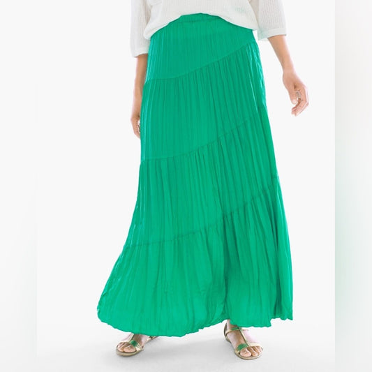 Chicos Tiered Crinkle Maxi Skirt SZ 1/MED