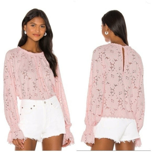 NWT Free People Balloon Sleeve Lace Blouse Top SZ‎ LG