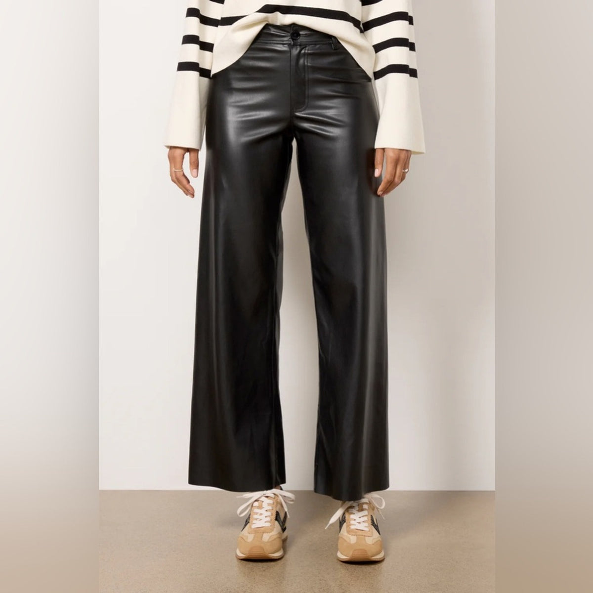 New Z Supply Rilynn Black Faux Leather Wide‎ Leg Pant NWT SZ XS