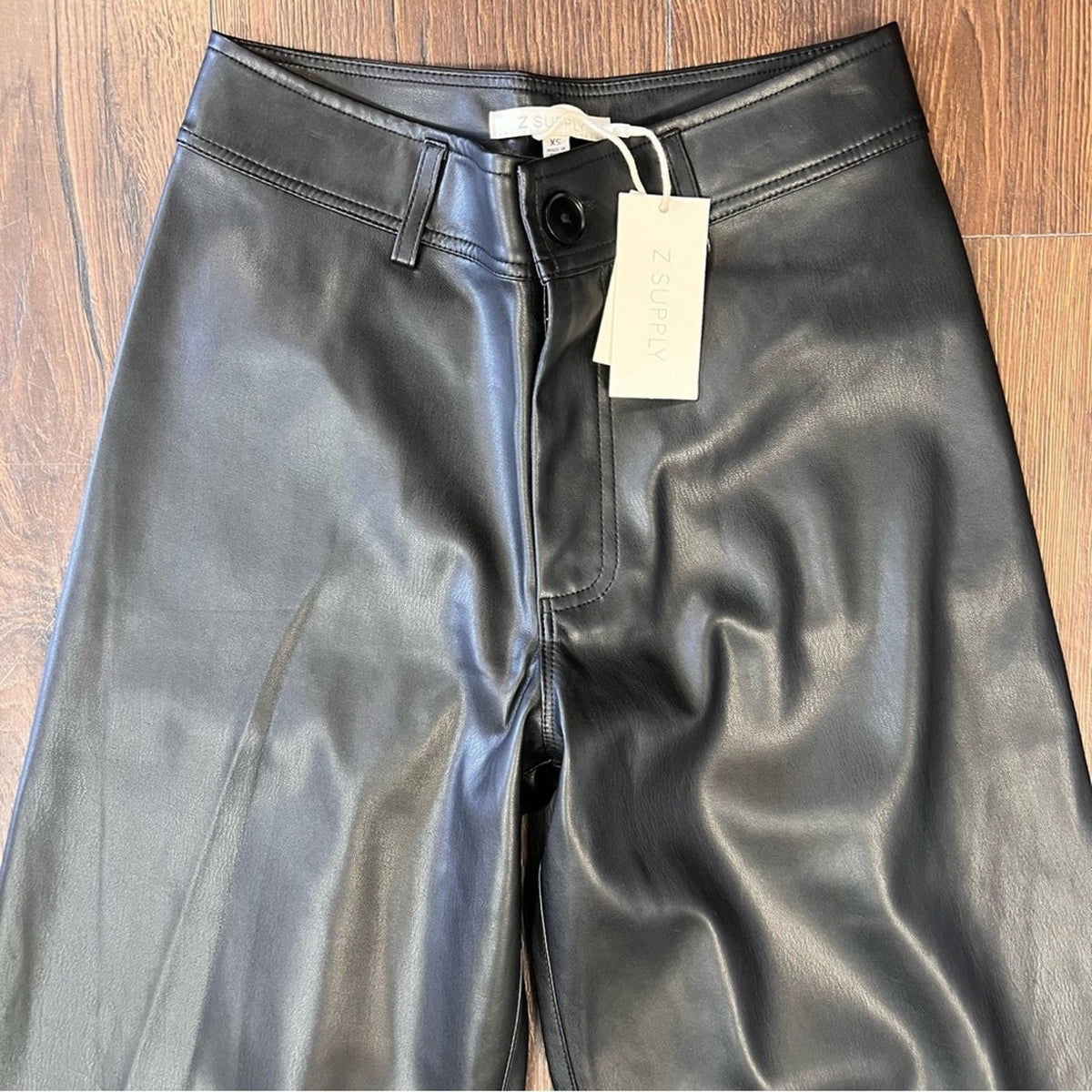 New Z Supply Rilynn Black Faux Leather Wide‎ Leg Pant NWT SZ XS