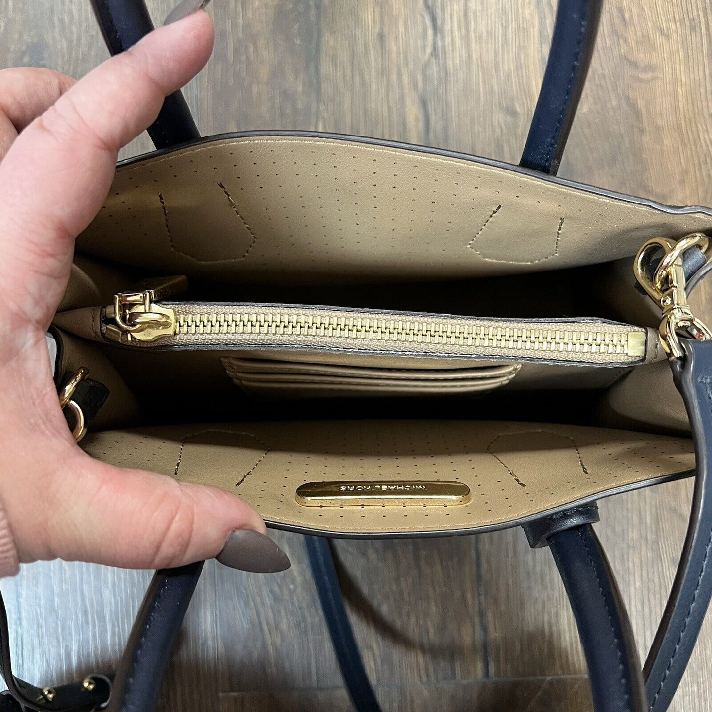 Michael Kors Mercer Perforated Leather Crossbody Bag-Navy