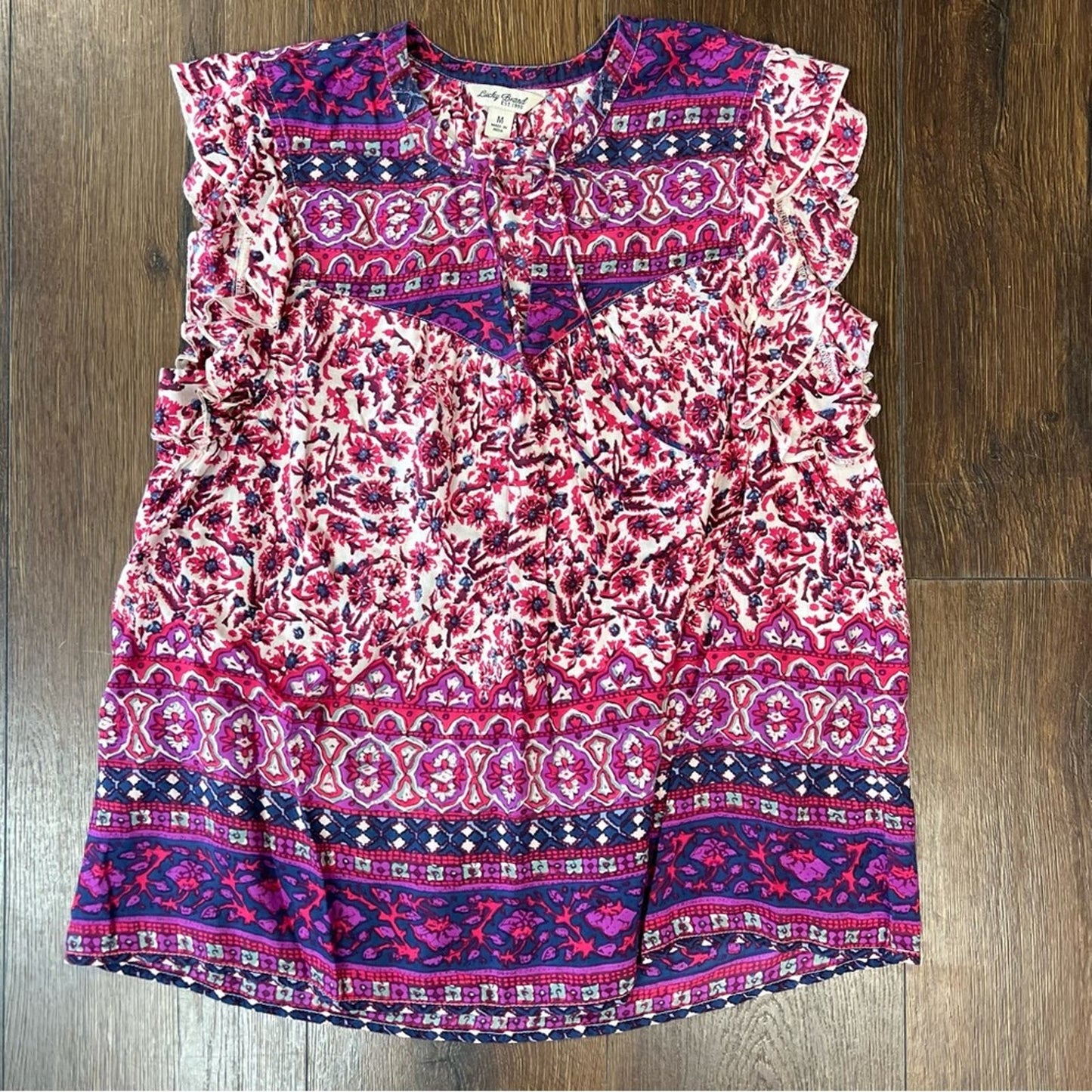 Lucky Brand Flutter Sleeve Top SZ MED