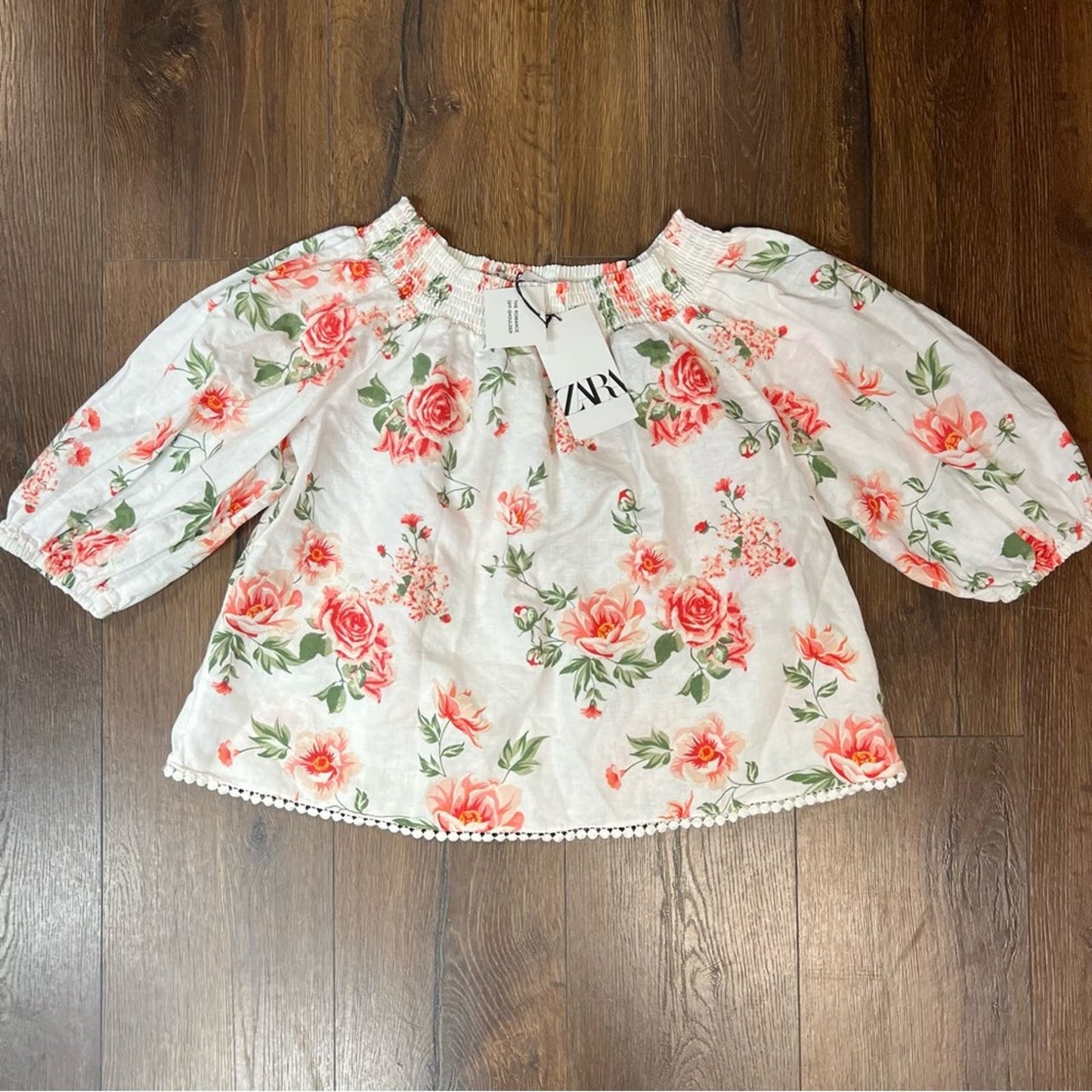 🆕 ZARA linen blend floral blouse SZ MED