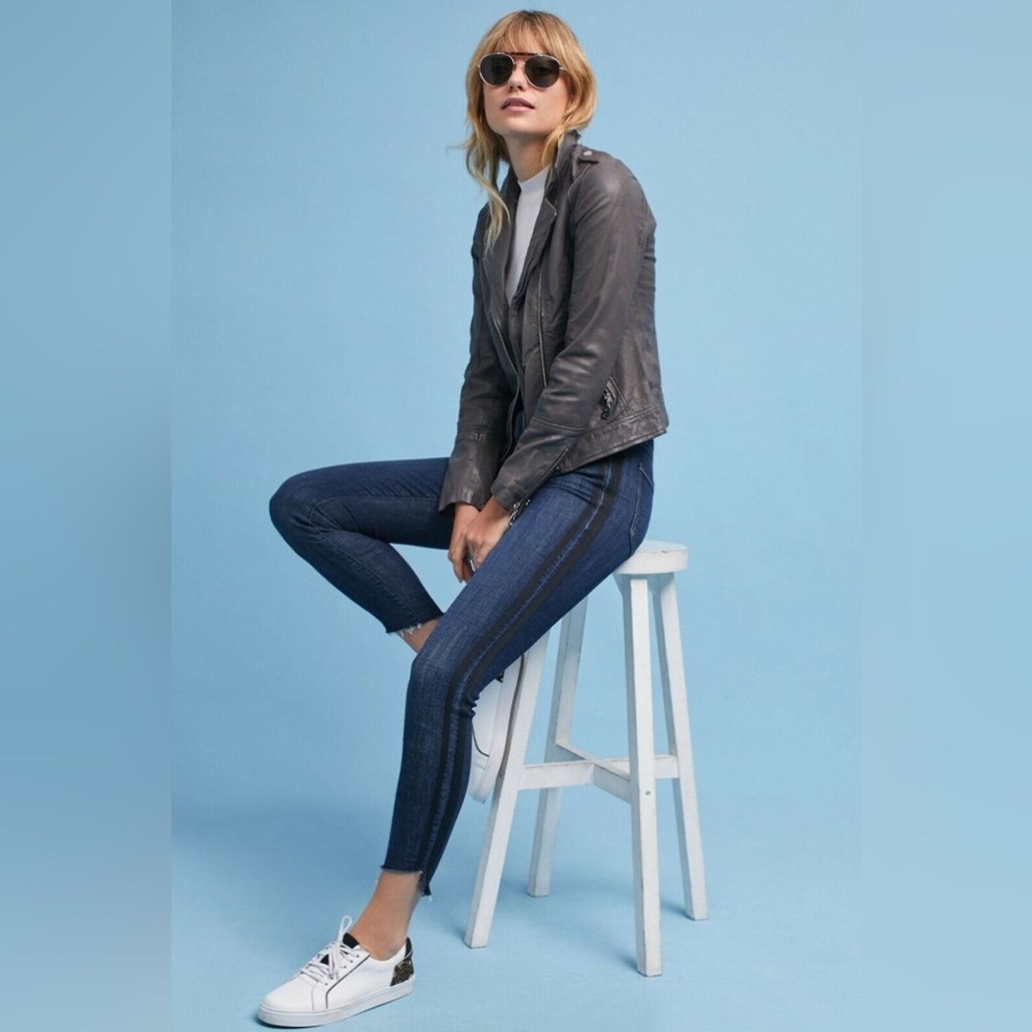 Mother Denim Stunner Zip Ankle Step Fray Sweeping Racer SZ 25/0