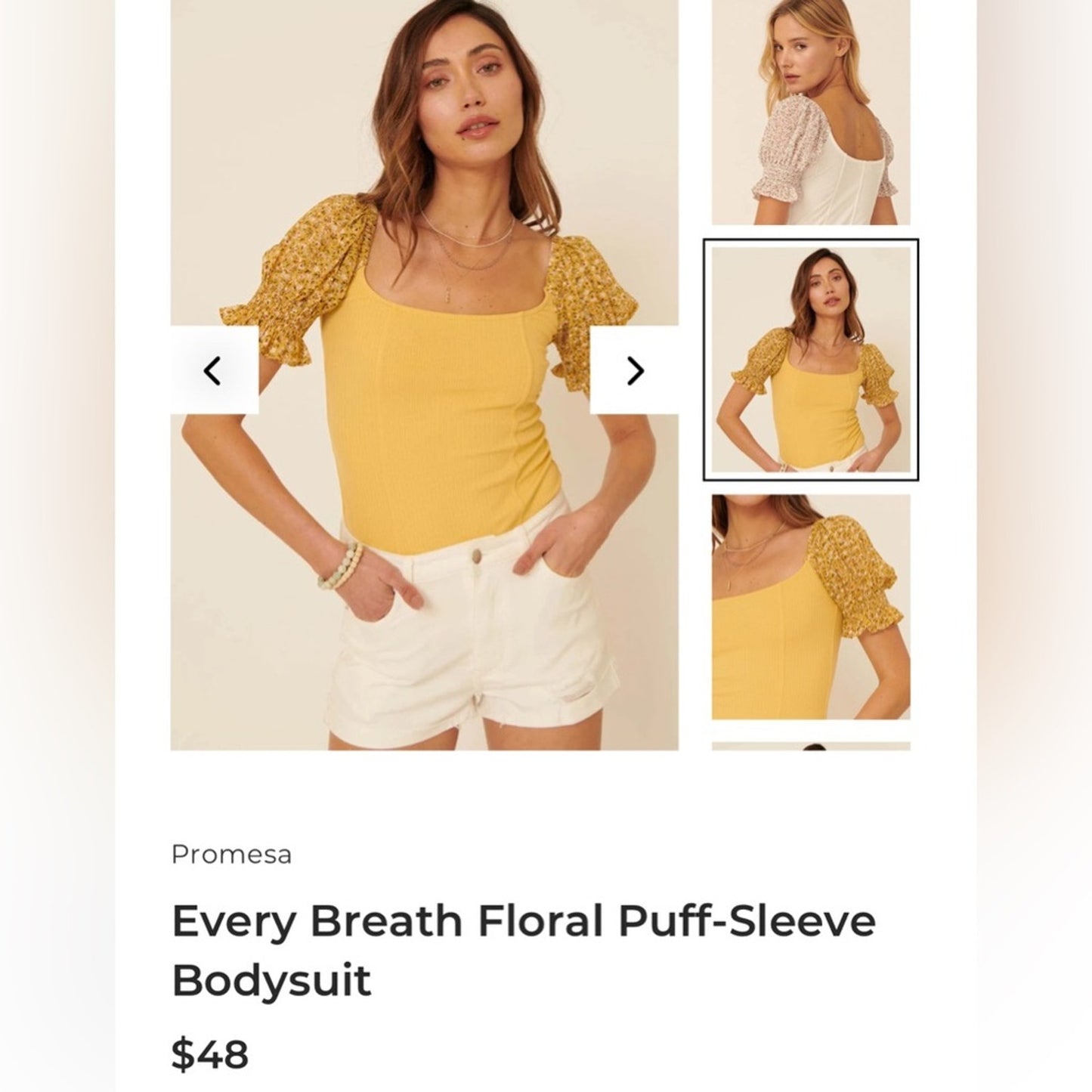 🆕 Faded Floral Promesa Every Breath Floral Puff-Sleeve Bodysuit SZ SM