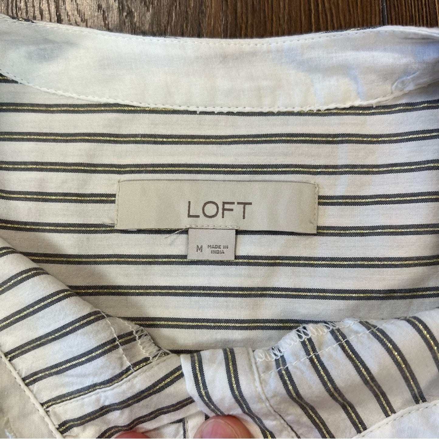 LOFT Shimmer Stripe Pintucked Blouse SZ MED