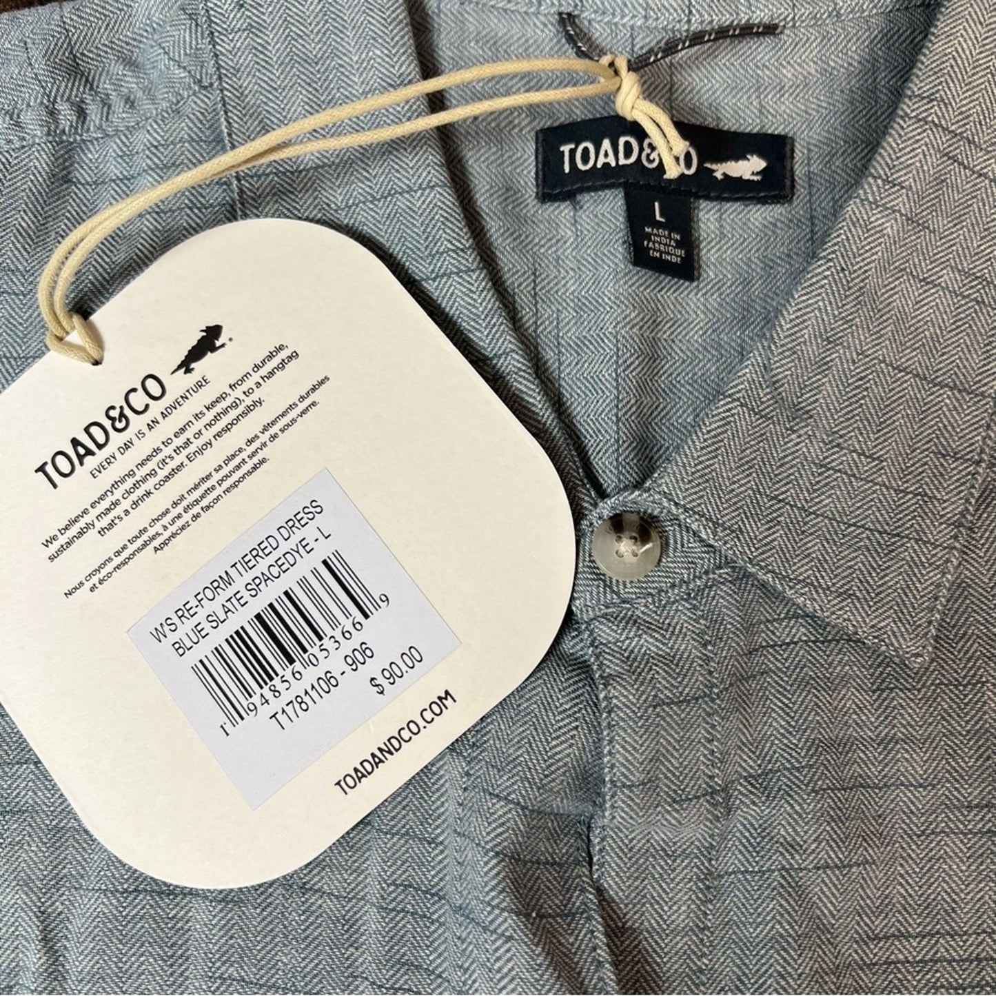 🆕 Toad & Co Reform Tiered Dress with pockets in Blue Slate Spacedye SZ LG