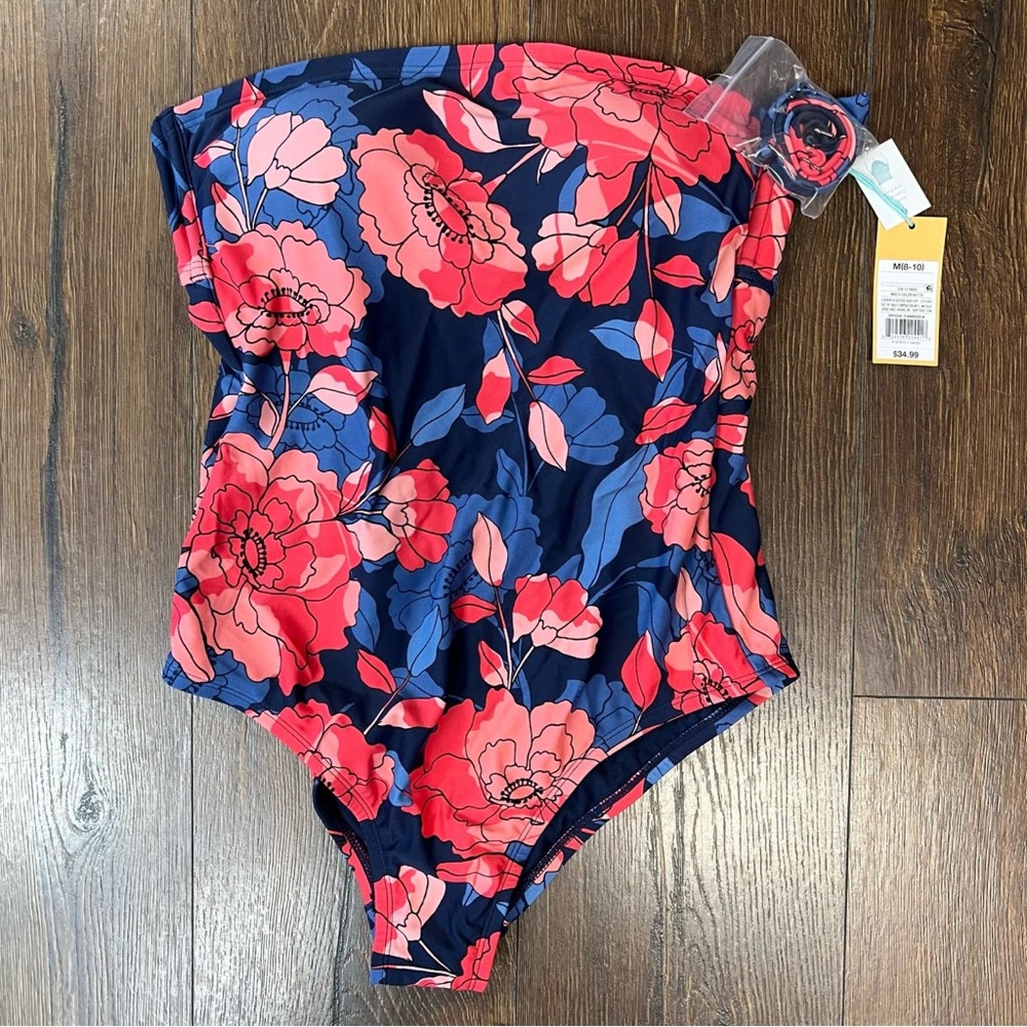 🆕 Kona Sol Bandeau Floral One Piece Swimsuit SZ MED