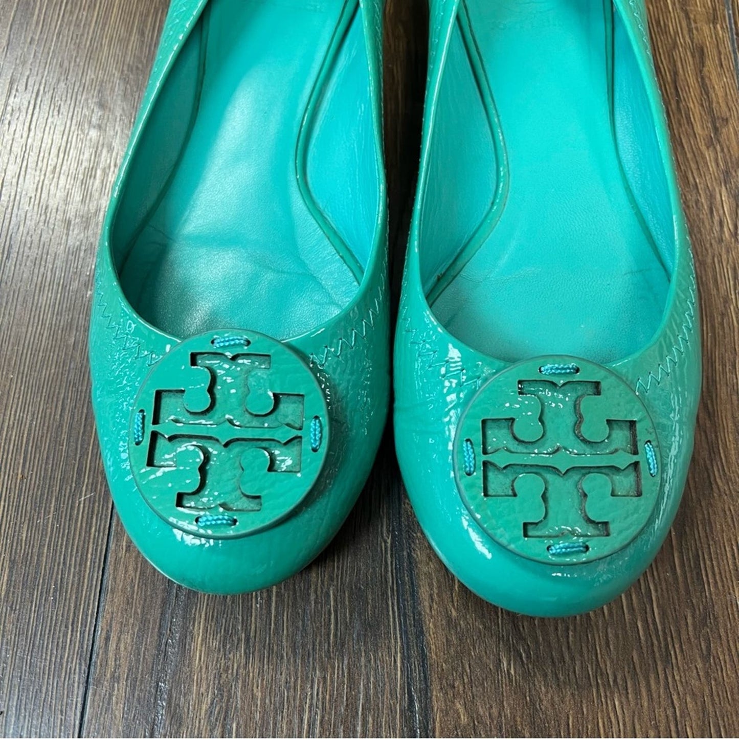 Tory Burch Reva textured-patent leather ballet flats SZ 7