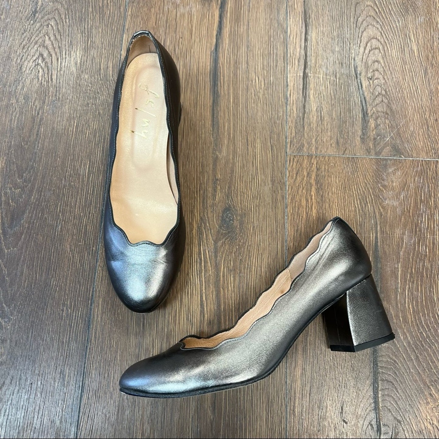 French sole FS/NY metallic gray Leather Upper wave heel Size 8