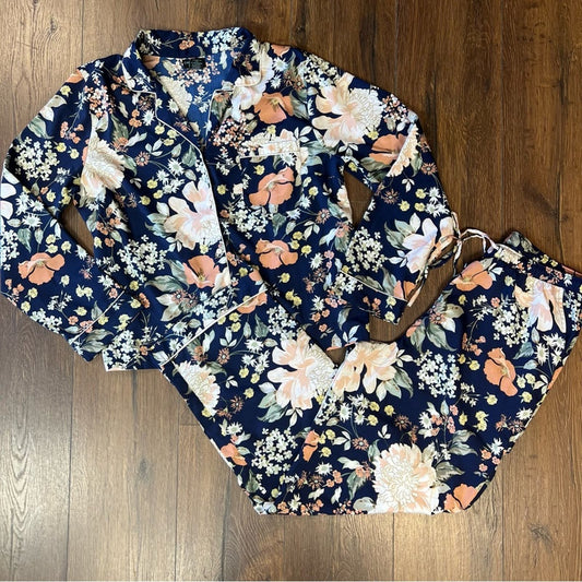 Cynthia Rowley navy floral pajama set SZ LG