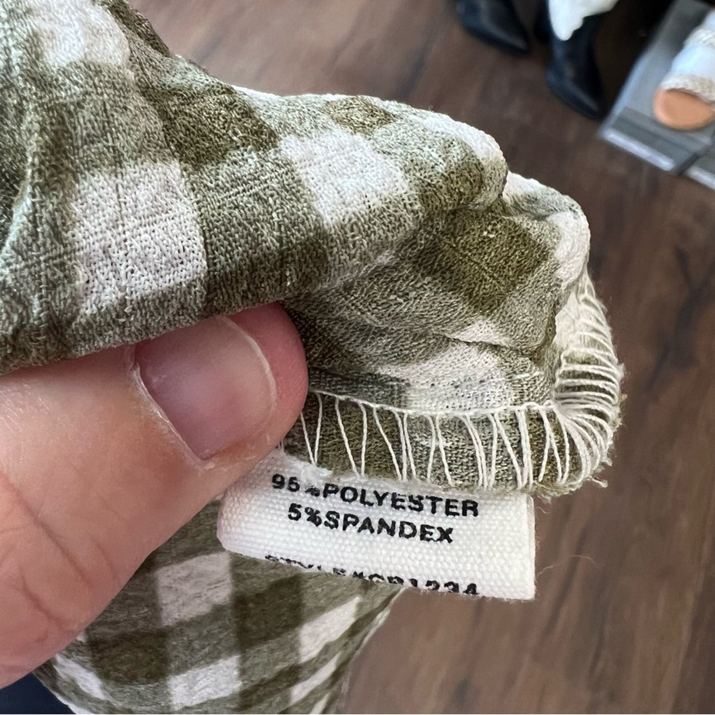 MINE Work For You Olive Green Gingham Top SZ SM