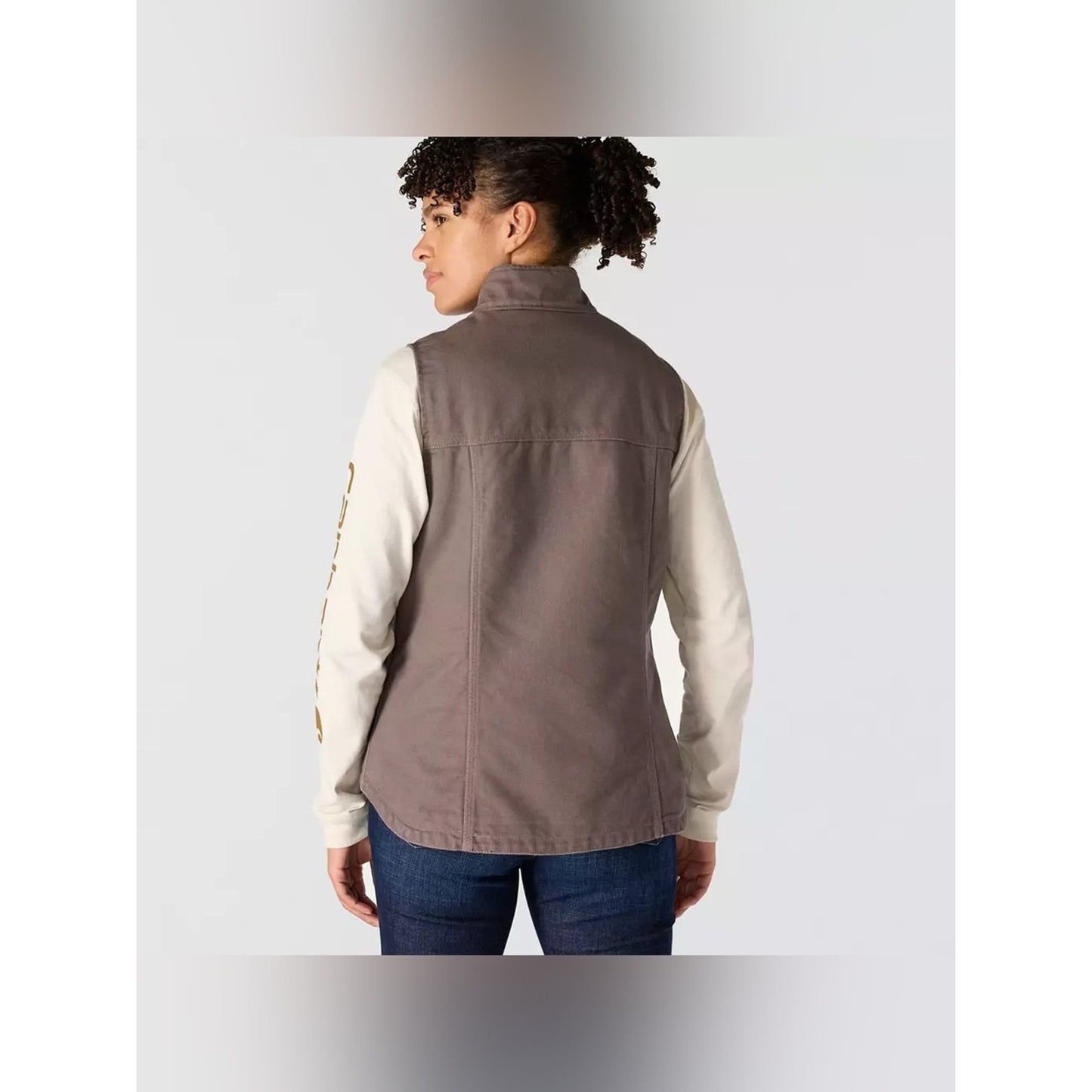 Carhartt Relaxed Fit Washed Duck Sherpa Lined Vest Taupe Grey SZ LG