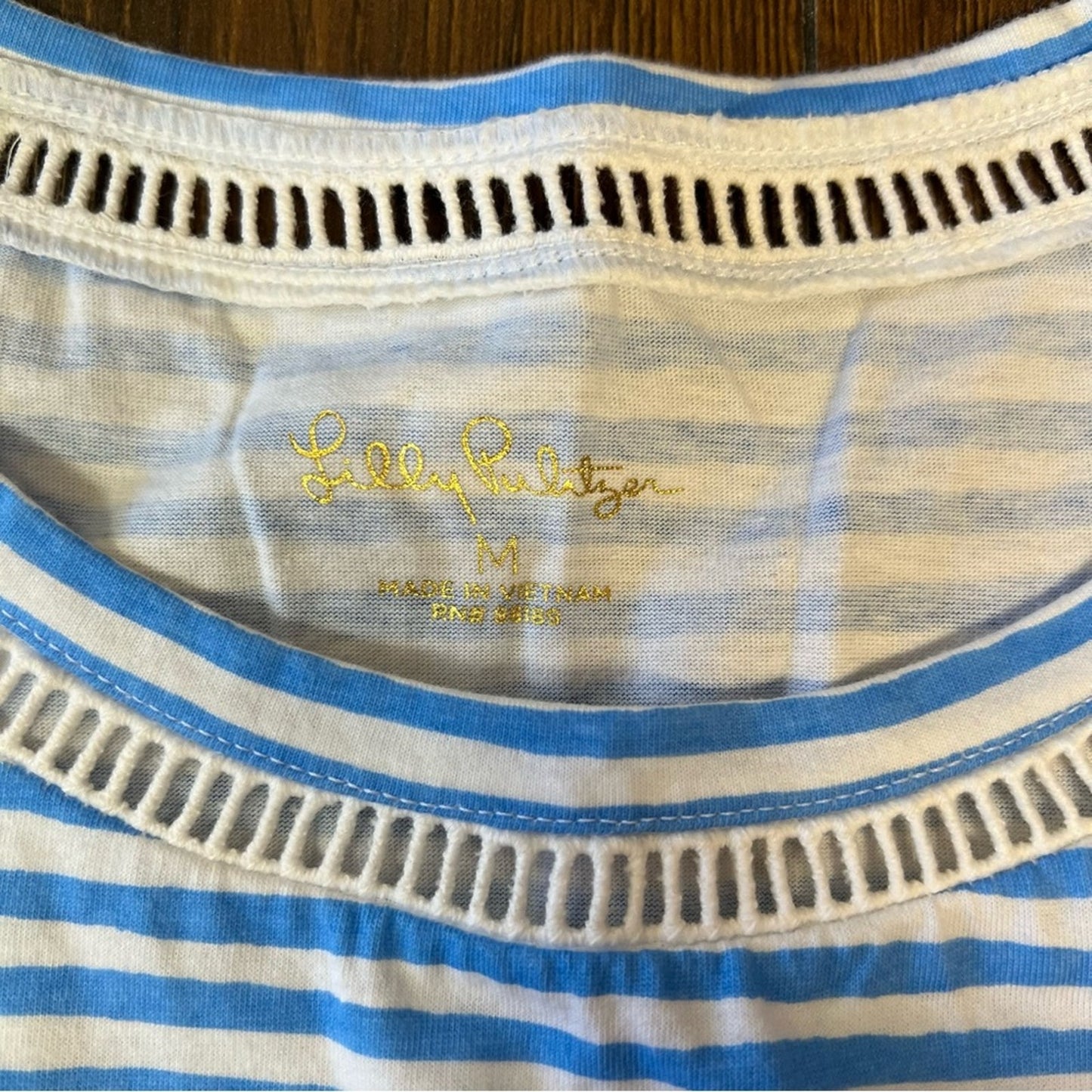 Lilly Pulitzer Zanzibar Blue White Lace Beach Happy Stripe Agee Dress SZ MED