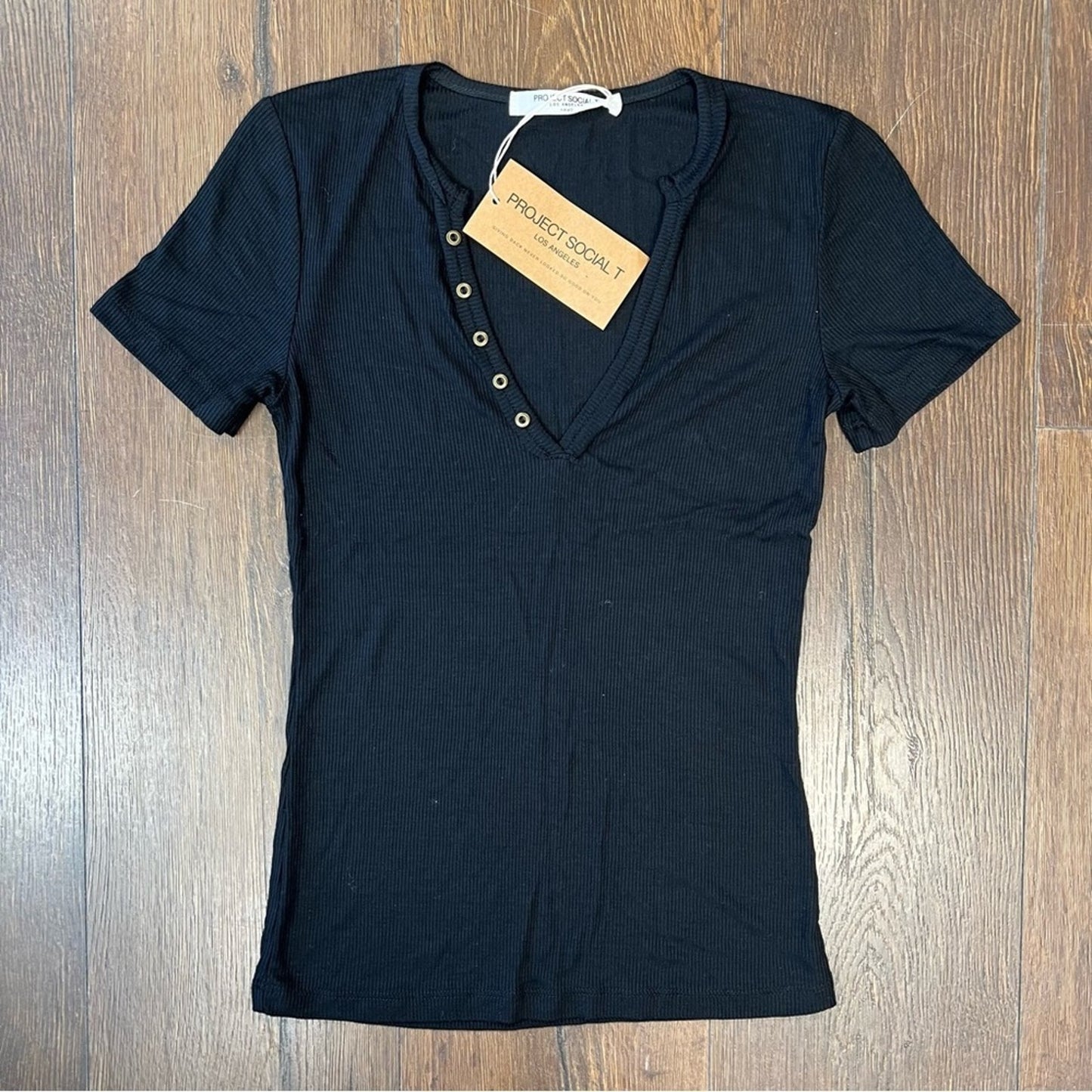 🆕 Project social T Lyla‎ black ribbed Henley SZ SM