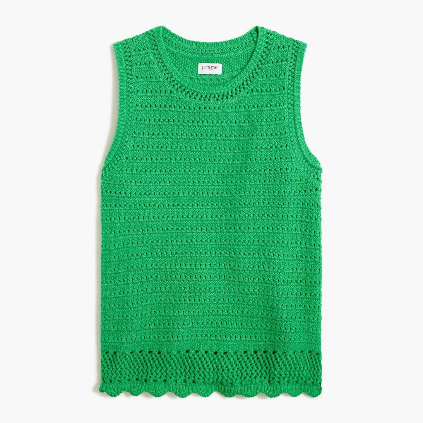 J. Crew Womens Green Crochet Knit Scalloped Hem Sweater Tank Size XS