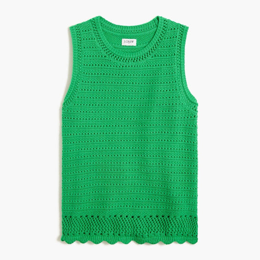 J. Crew Womens Green Crochet Knit Scalloped Hem Sweater Tank Size XS