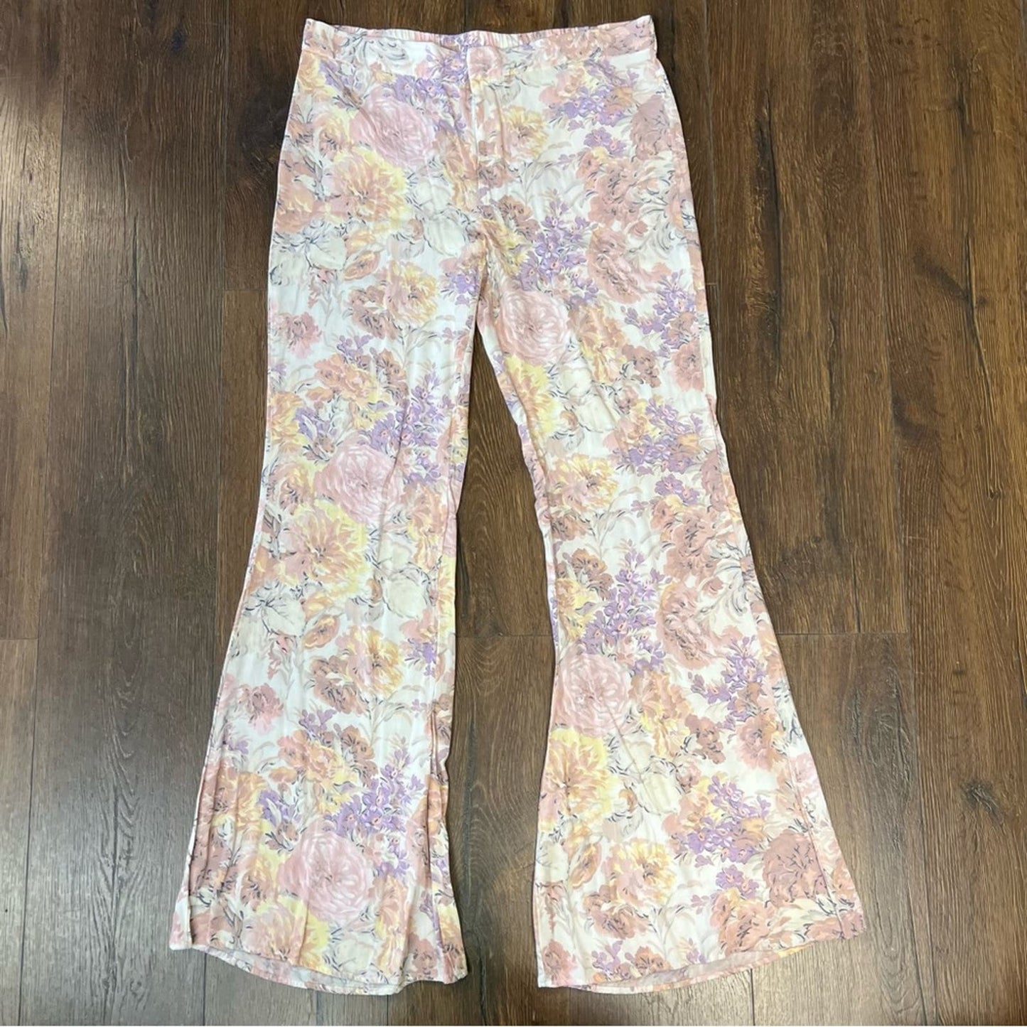 ZARA Pink Floral High Rise Flare Pants SZ XL