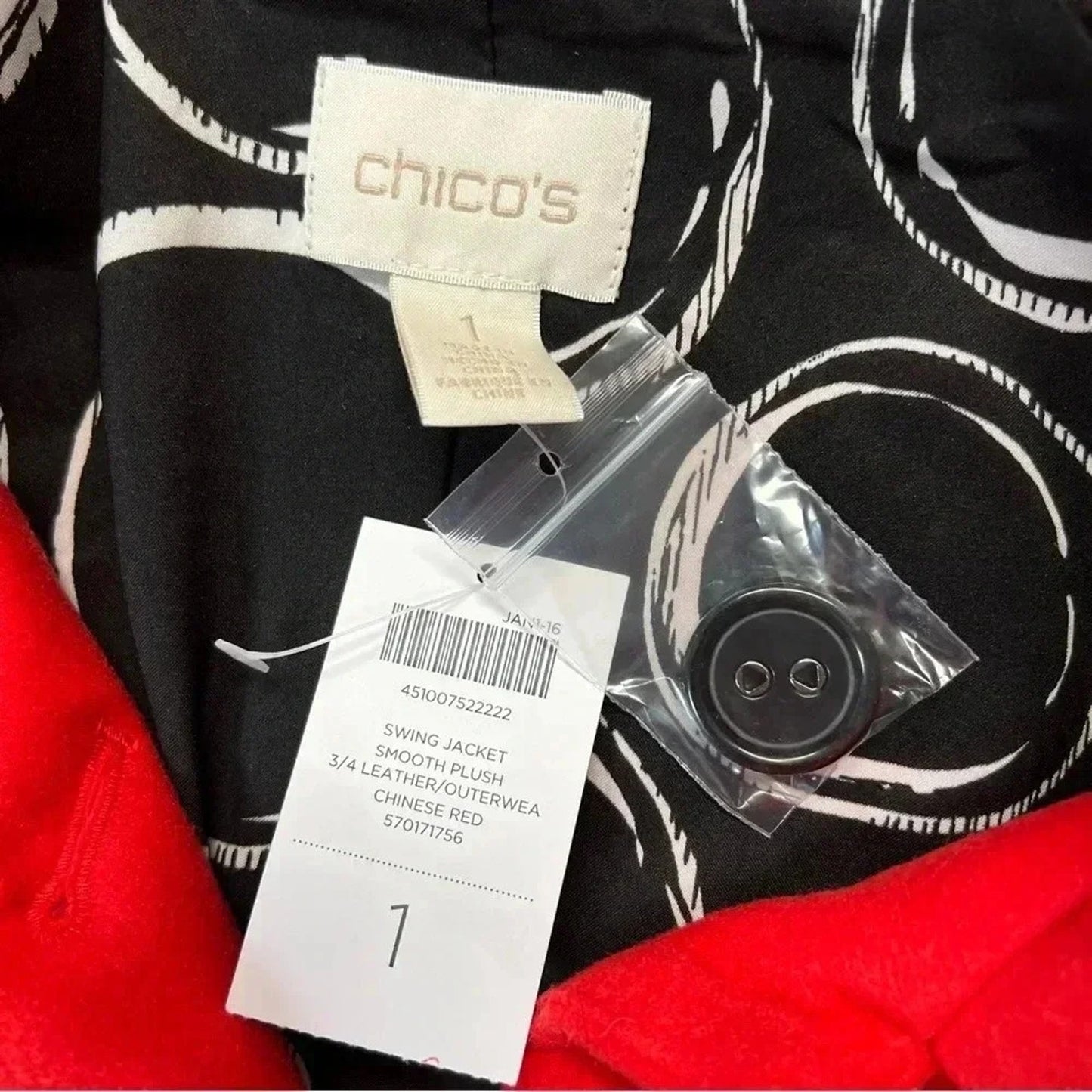 NEW CHICO’S Swing Jacket in Chinese red SZ 1/8 MED