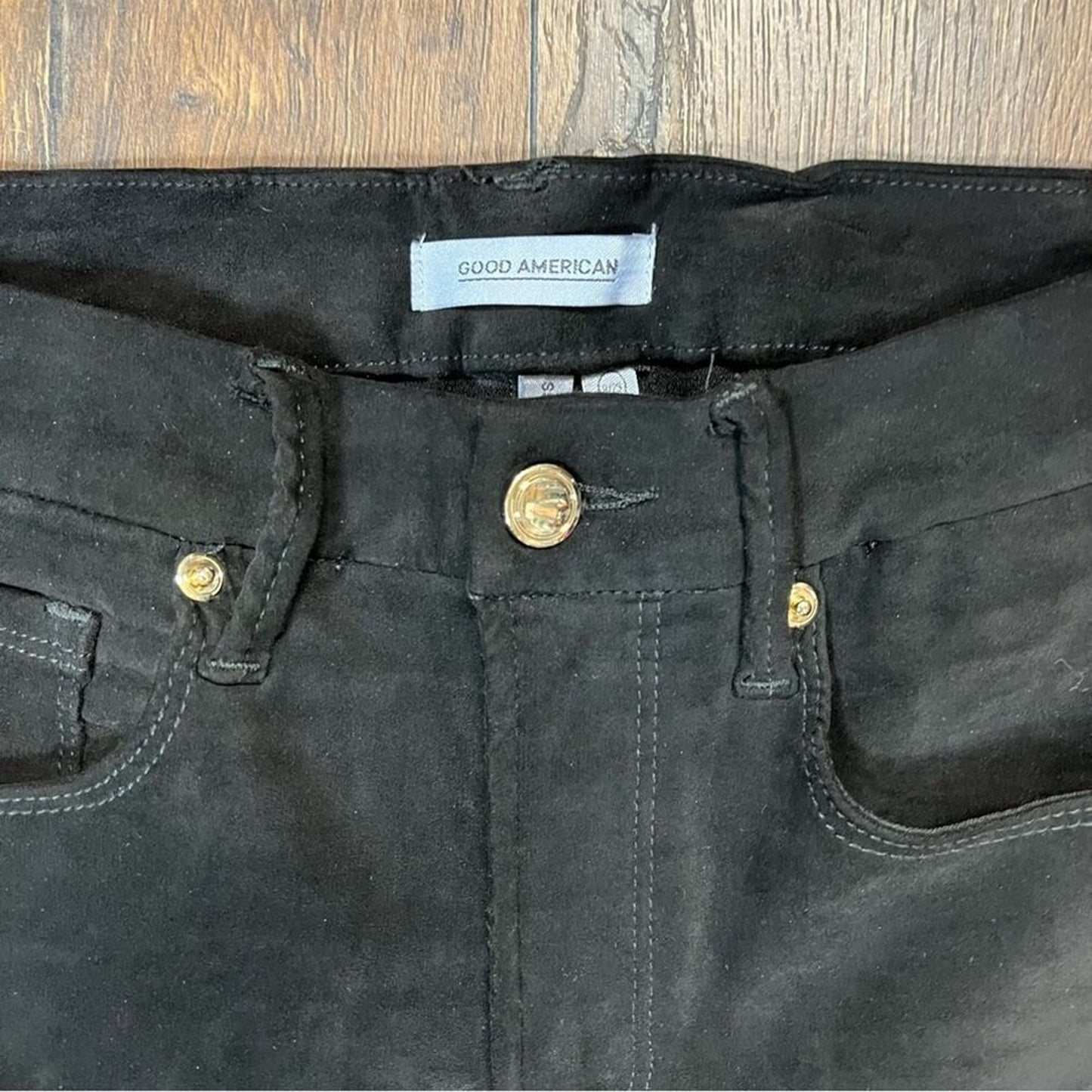 Good American Good Legs Faux Suede Pants Black SZ 8/29