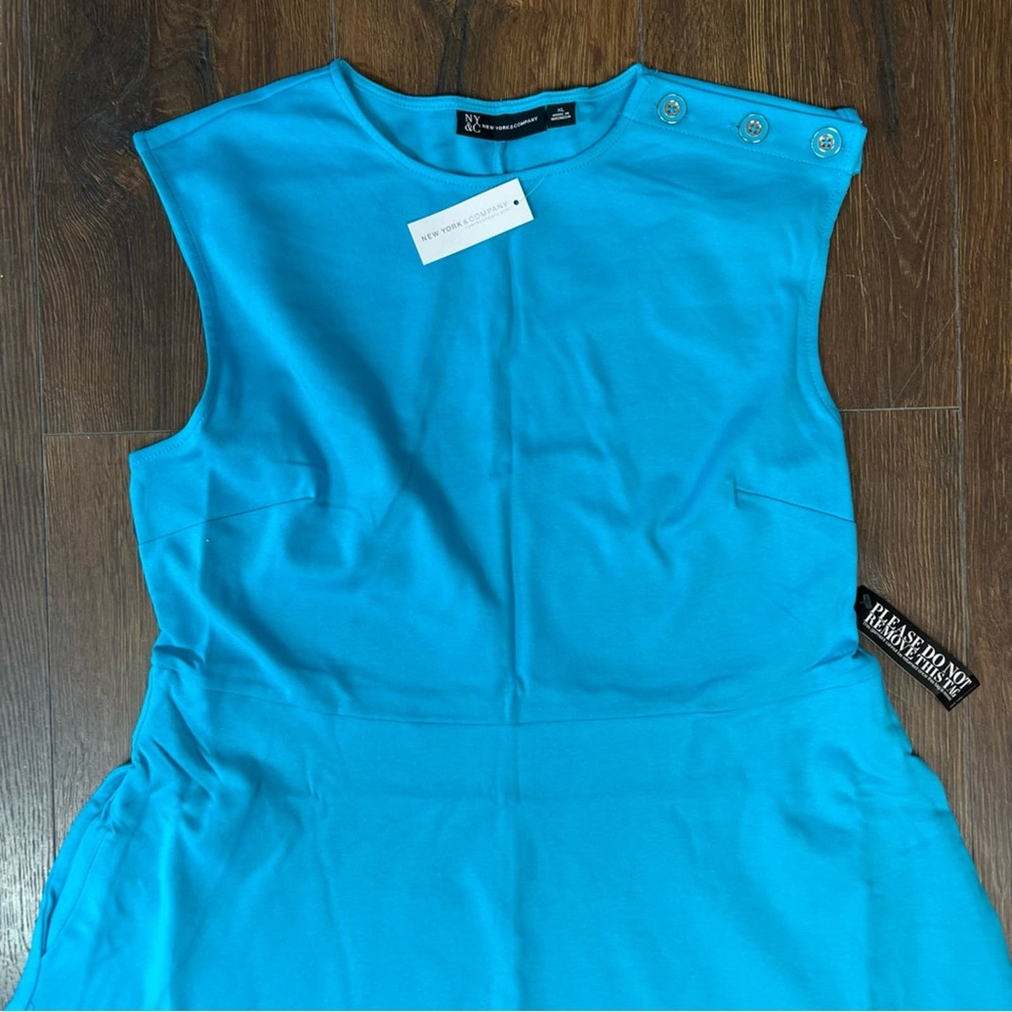 🆕 New York & Co Contrast Stripe Shoulder-Button Flare Dress -Has pockets SZ XL