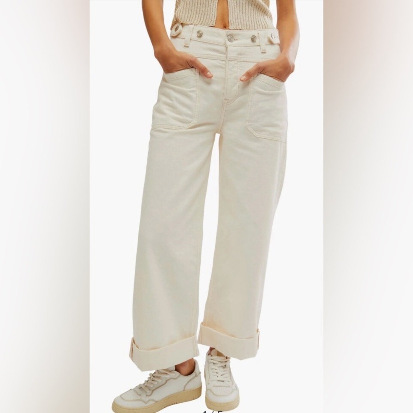 NEW Free People Cream Denim Wide Leg Pants SZ 30