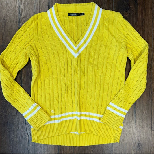 Lauren RL yellow cable knit sweater SZ LG