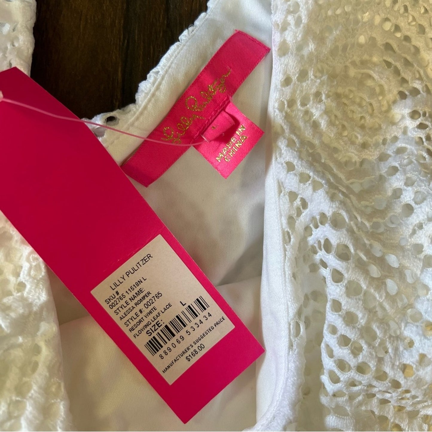 🆕 Lilly Pulitzer Alessa Romper in White Flowing Leaf Lace SZ LG